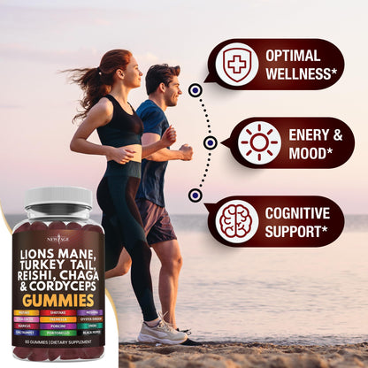NEW AGE Mushroom Lion's Mane Gummies - 120 Count | Cognitive & Immune Support with Reishi & Cordyceps