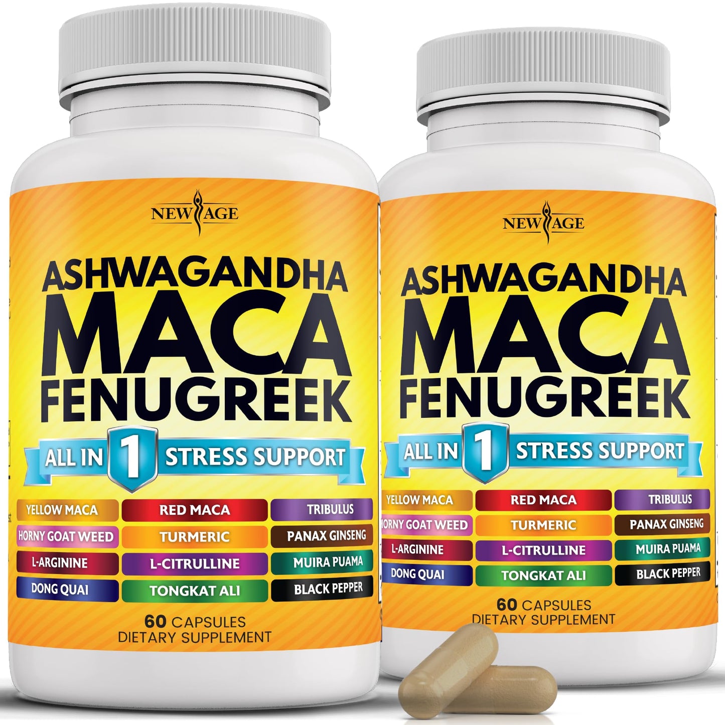 NEW AGE Ashwagandha Maca Root Fenugreek with Tongkat Ali & Ginseng | 120 Count | Made in USA