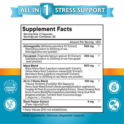 NEW AGE Ashwagandha Maca Root Fenugreek with Tongkat Ali & Ginseng | 120 Count | Made in USA