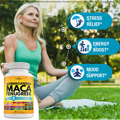 NEW AGE Ashwagandha Maca Root Fenugreek with Tongkat Ali & Ginseng | 120 Count | Made in USA