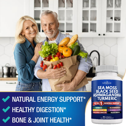NEW AGE Sea Moss Capsules with Black Seed Oil, Ashwagandha & Turmeric – Gluten Free