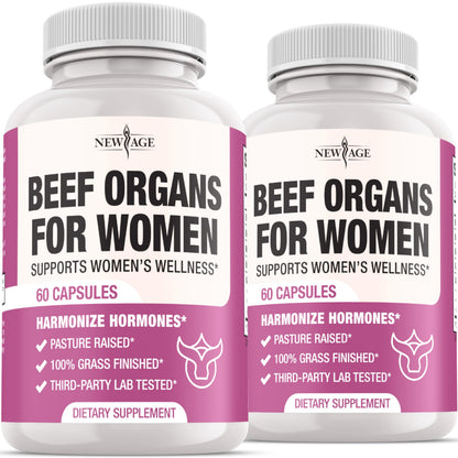 New Age Beef Organ Supplement for Women – Grass-Fed Liver, Kidney, Heart & Uterus Tissue | 120 Capsules