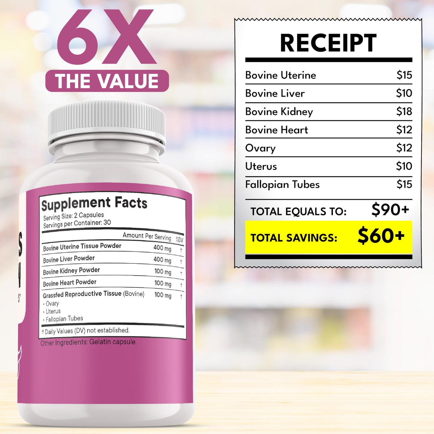 New Age Beef Organ Supplement for Women – Grass-Fed Liver, Kidney, Heart & Uterus Tissue | 120 Capsules