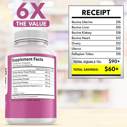 New Age Beef Organ Supplement for Women – Grass-Fed Liver, Kidney, Heart & Uterus Tissue | 120 Capsules