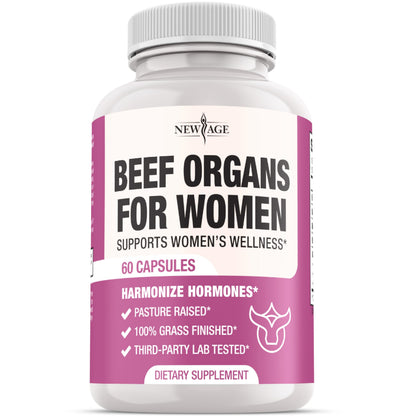 NEW AGE Beef Organ Supplement for Women - Grass-Fed, Pasture Raised - 60 Capsules
