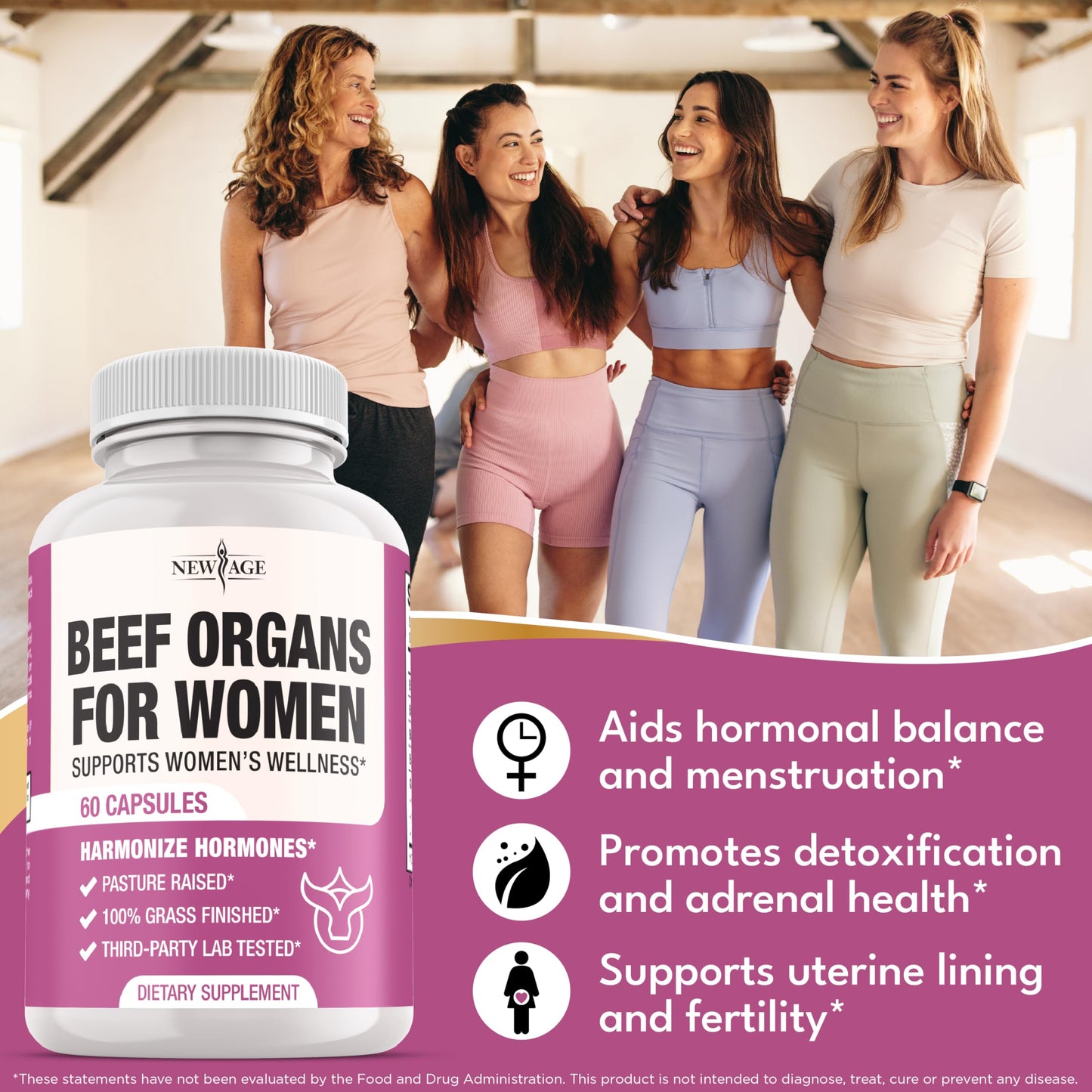 NEW AGE Beef Organ Supplement for Women - Grass-Fed, Pasture Raised - 60 Capsules