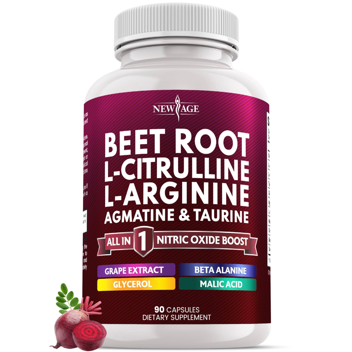 NEW AGE Beet Root Capsules - L-Arginine, L-Citrulline & Nitric Oxide Supplement – 90 Vegan Capsules