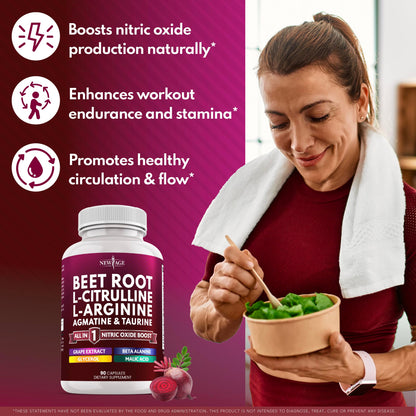 NEW AGE Beet Root Capsules - L-Arginine, L-Citrulline & Nitric Oxide Supplement – 90 Vegan Capsules