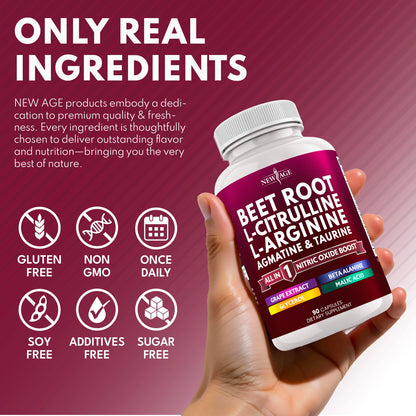 NEW AGE Beet Root Capsules - L-Arginine, L-Citrulline & Nitric Oxide Supplement – 90 Vegan Capsules