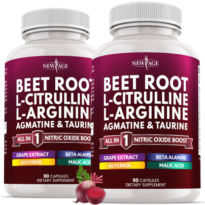 NEW AGE Beet Root Capsules | NO2 Blend with L-Arginine & L-Citrulline | 180 Vegan Capsules