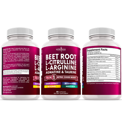NEW AGE Beet Root Capsules | NO2 Blend with L-Arginine & L-Citrulline | 180 Vegan Capsules