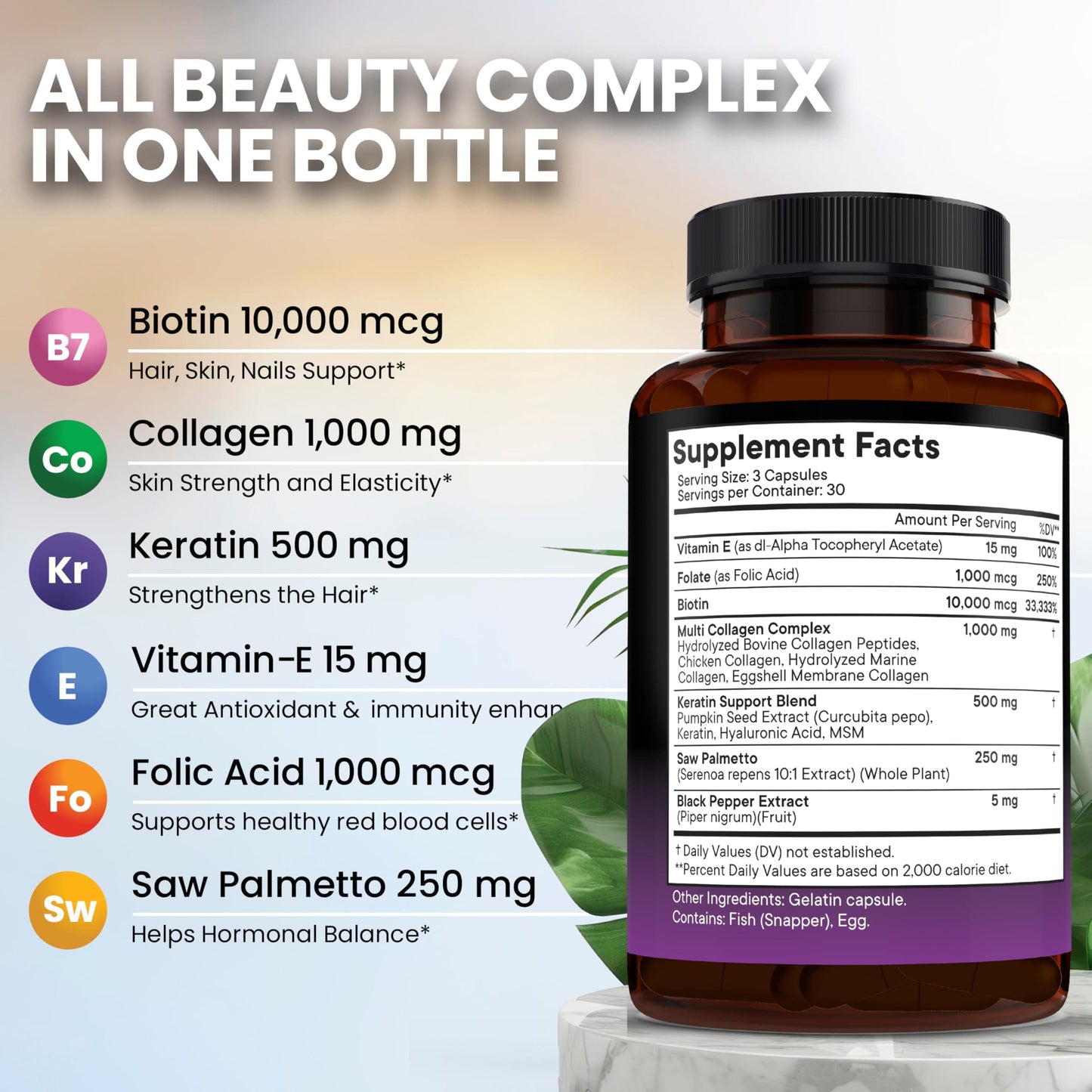 NEW AGE Biotin Collagen Keratin Hyaluronic Acid with DHT Blocker – 50,000mcg Hair Growth Vitamins (180 Count)