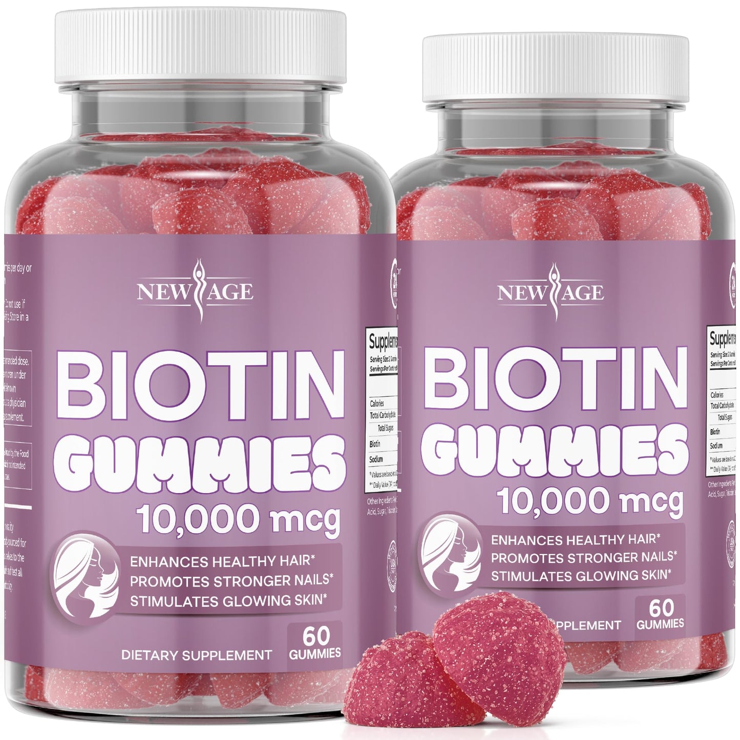 NEW AGE Biotin Gummies – Hair, Skin & Nails – 10,000 mcg – Non-GMO – Made in USA – 120 Count