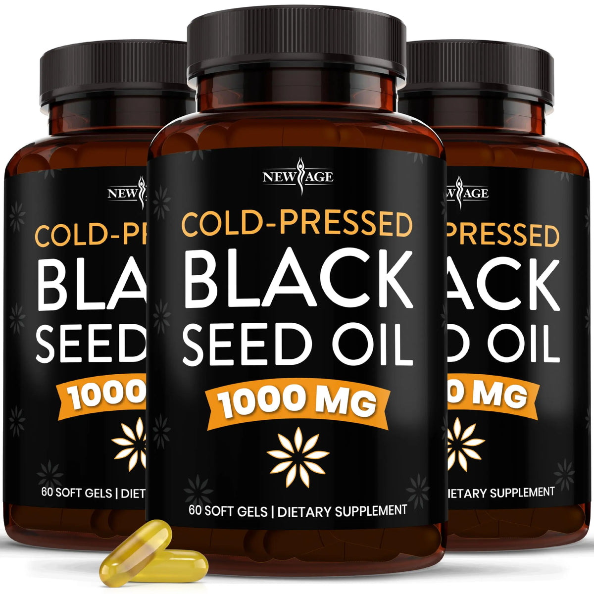 NEW AGE Black Seed Oil Softgel Capsules – Premium Cold-Pressed Nigella Sativa (Non-GMO, Vegetarian, 3 × 90) BritishVita | Premium UK Vitamins & Wellness Supplements
