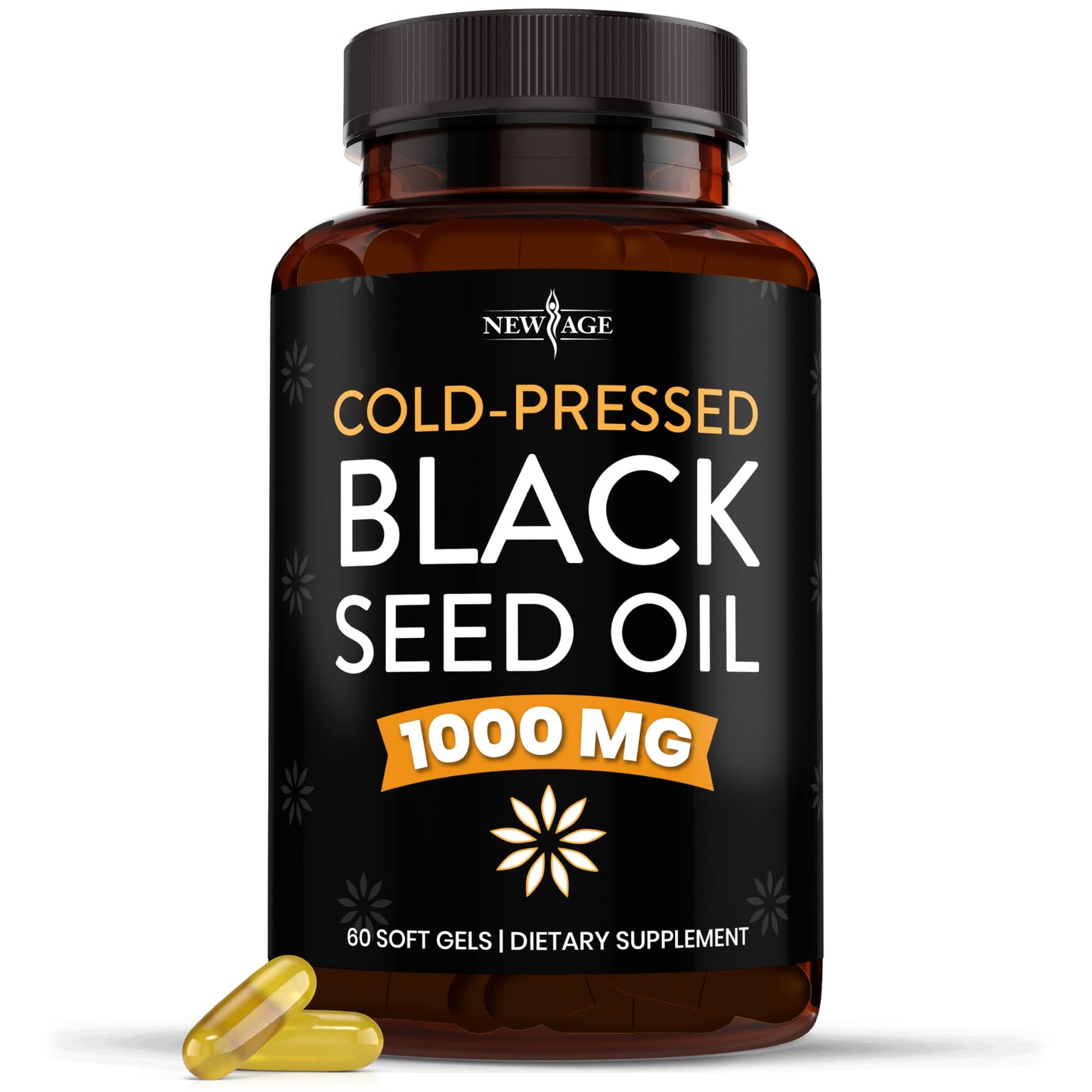 NEW AGE Black Seed Oil Softgel Capsules – Premium Cold-Pressed Nigella Sativa, Non-GMO (60 Softgels)