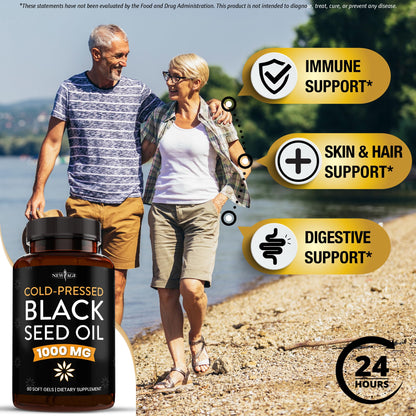 NEW AGE Black Seed Oil Softgel Capsules - Cold-Pressed Nigella Sativa, Non-GMO & Vegetarian (120 Softgels)