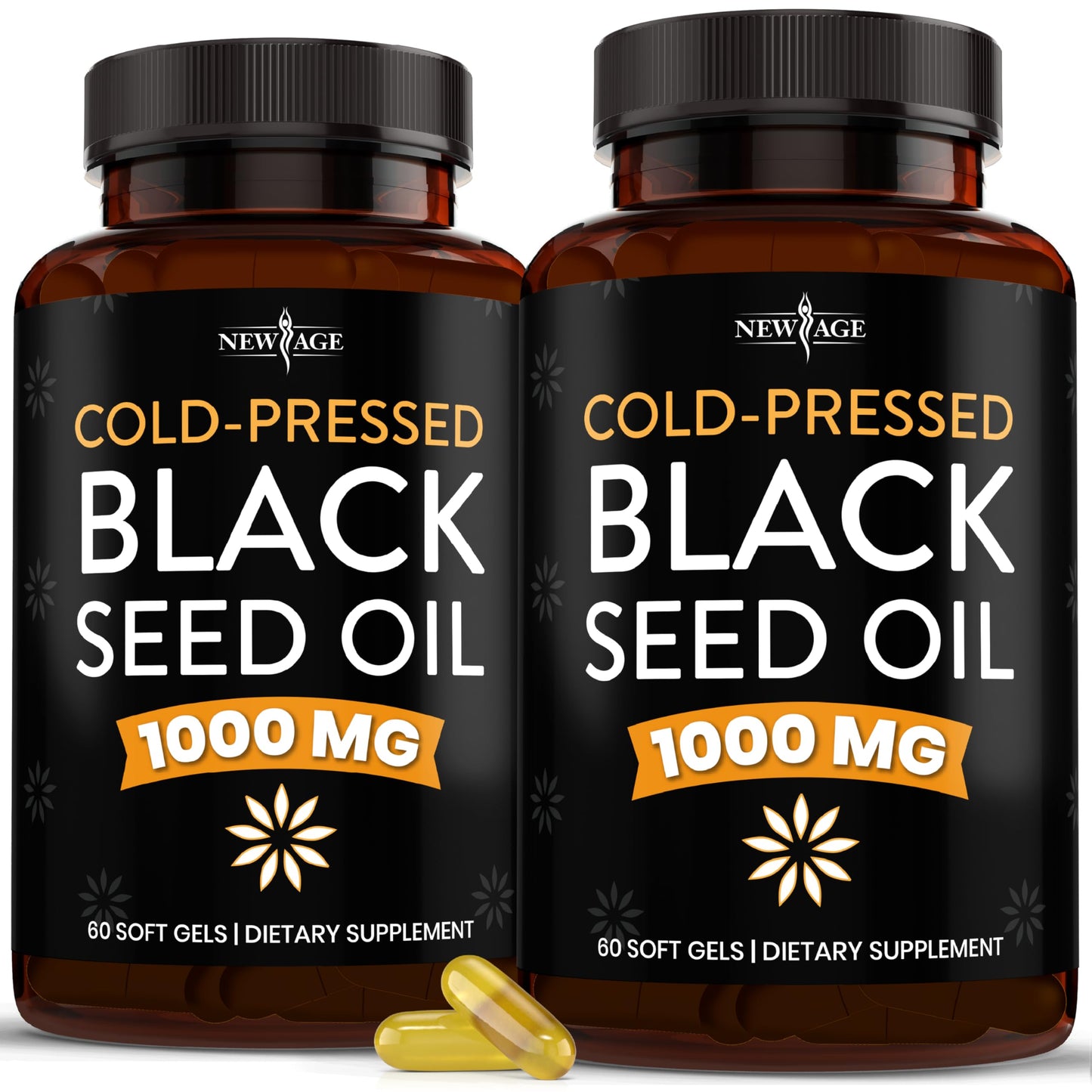 NEW AGE Black Seed Oil Softgel Capsules - Cold-Pressed Nigella Sativa, Non-GMO & Vegetarian (120 Softgels)