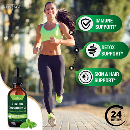 NEW AGE Chlorophyll Liquid Drops – Energy Booster, Digestion & Immune Support (2 Pack)