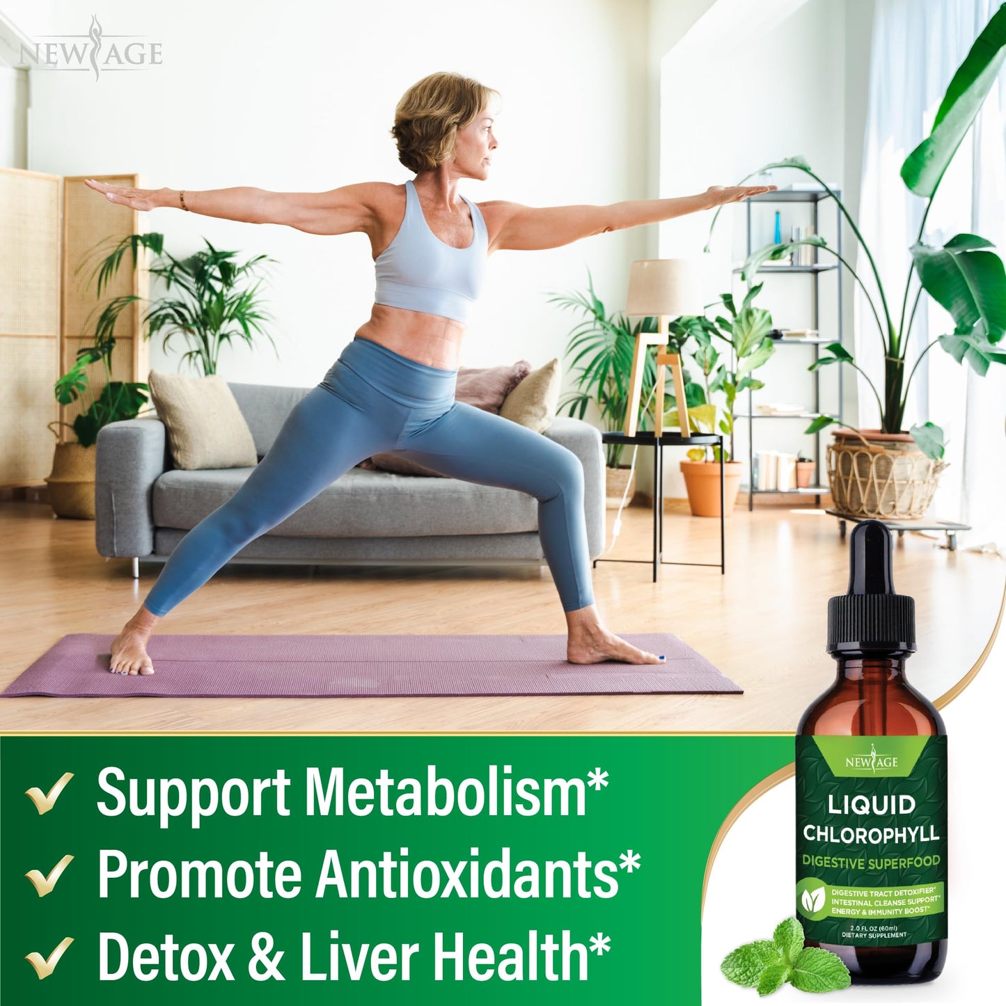 NEW AGE Chlorophyll Liquid Drops – Energy Booster, Digestion & Immune Support (2 Pack)