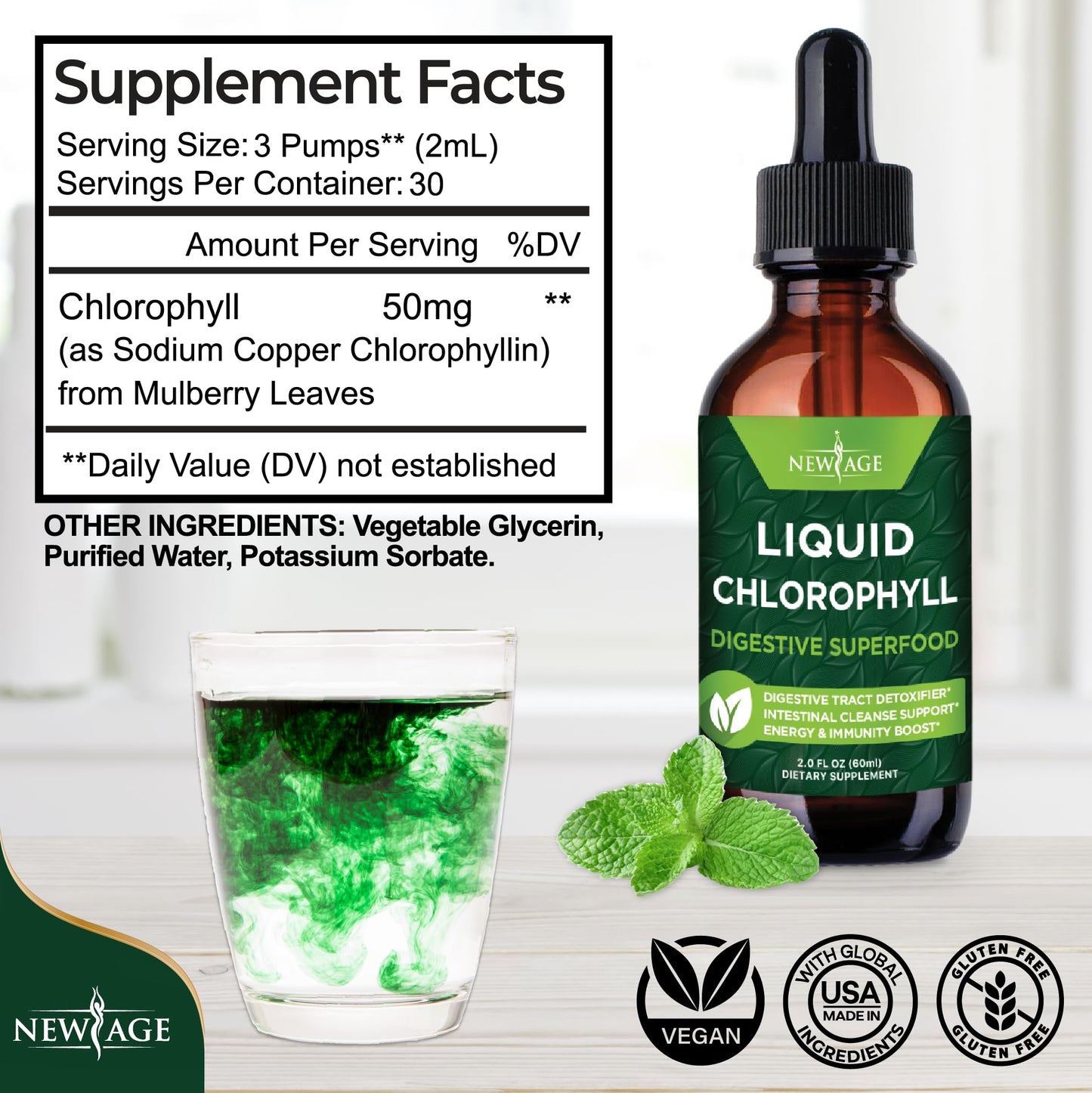 NEW AGE Chlorophyll Liquid Drops (2 fl oz x4) – Energy, Digestion & Immune Support