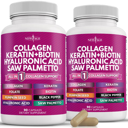 NEW AGE Collagen Pills with Biotin, Keratin & Saw Palmetto - 90 Count (Pack of 2)