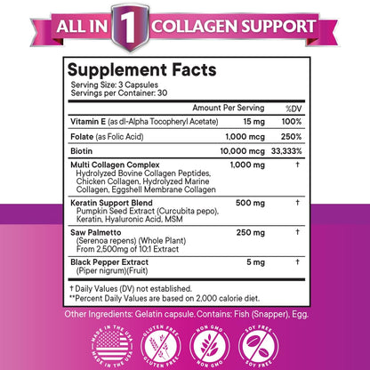 NEW AGE Collagen Pills with Biotin, Keratin & Saw Palmetto - 90 Count (Pack of 2)