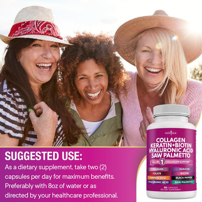 NEW AGE Collagen Pills with Biotin, Keratin & Saw Palmetto - 90 Count (Pack of 2)