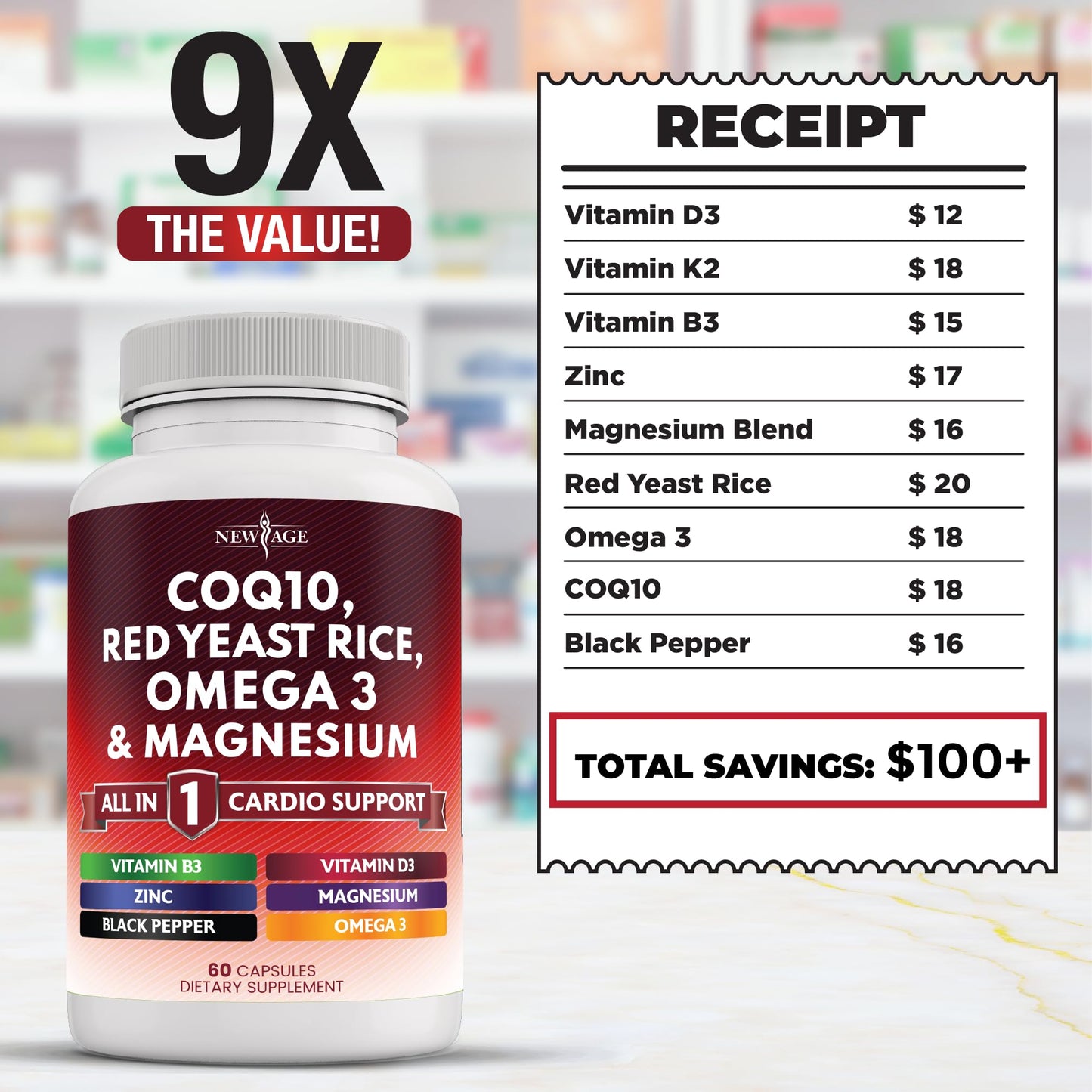 New Age CoQ10 200mg with Red Yeast Rice - Heart Health Support (60 Count)