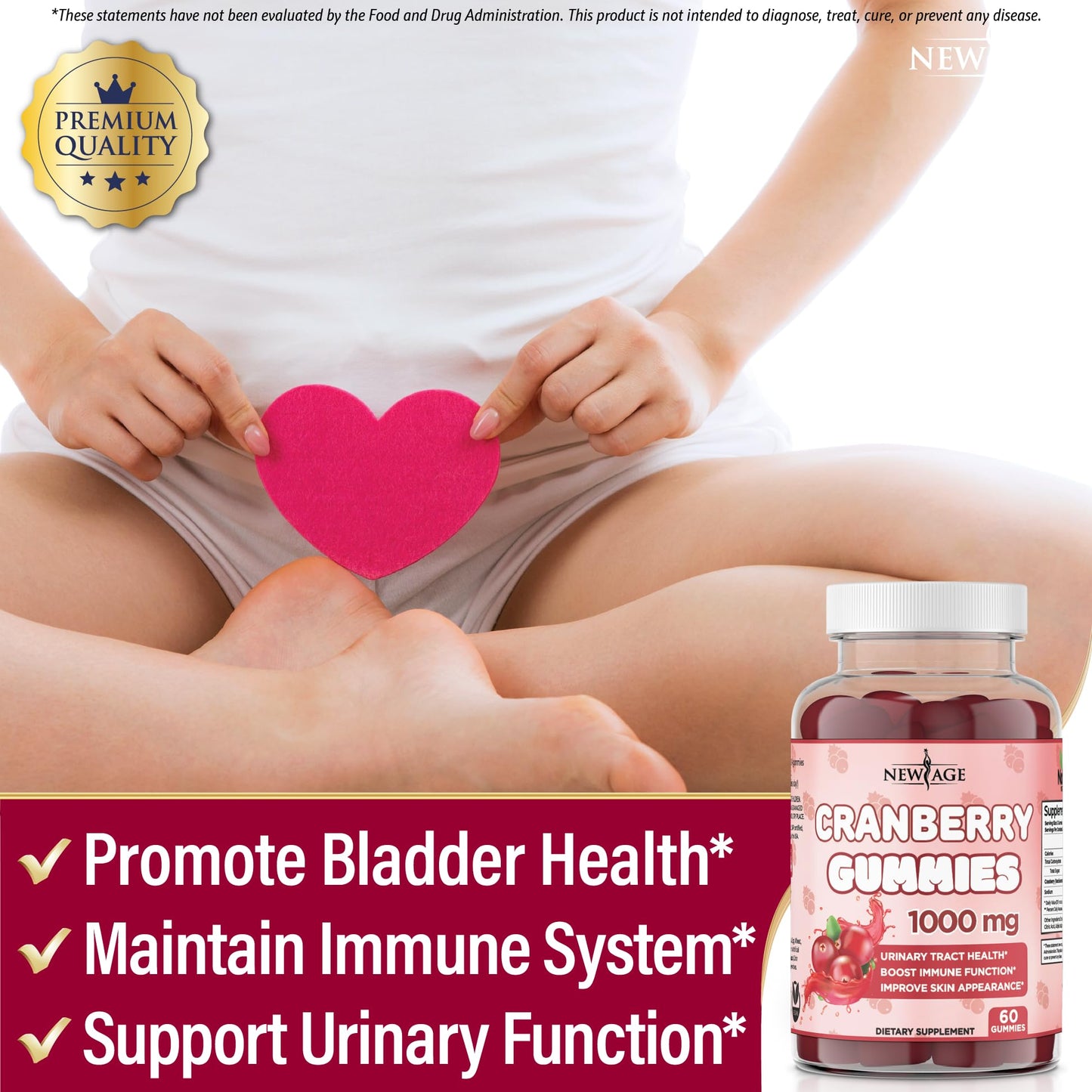 NEW AGE Cranberry Gummies Urinary Tract Health - 1000mg - Vegetarian, 60 Gummies