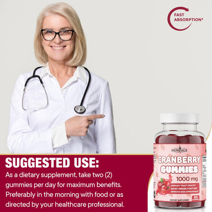 NEW AGE Cranberry Gummies Urinary Tract Health - 1000mg - Vegetarian, 60 Gummies