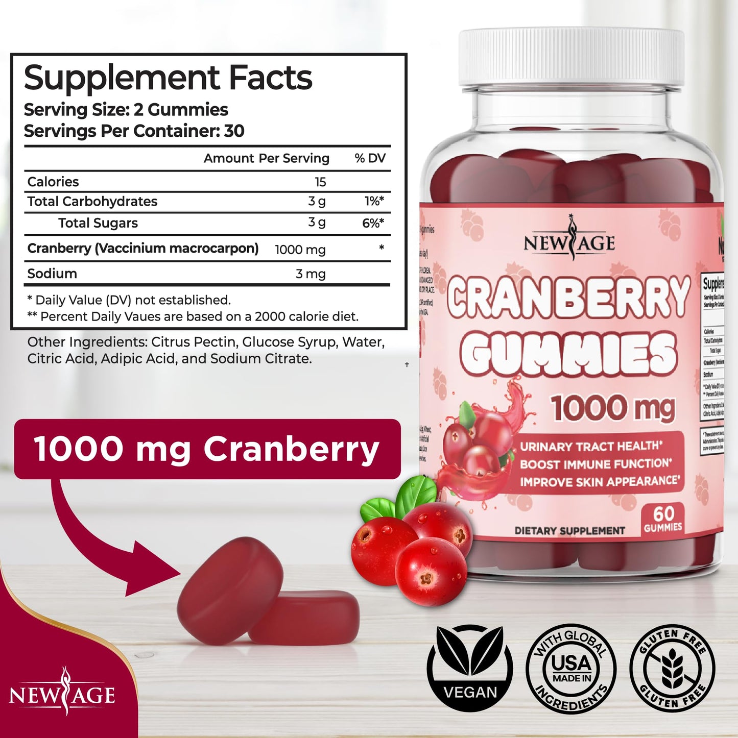 NEW AGE Cranberry Gummies - Urinary Tract Health (120 Count)