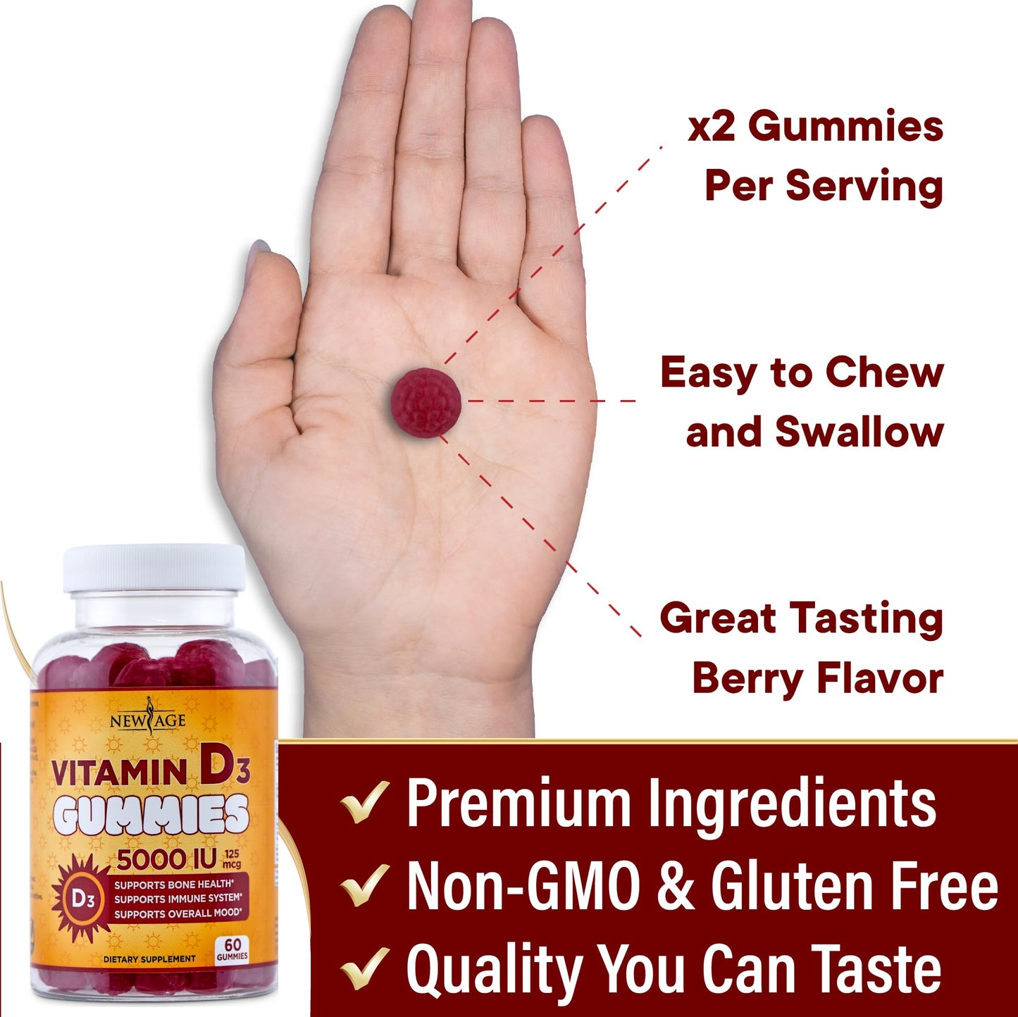 NEW AGE Vitamin D3 5000 IU Gummies - Immune & Bone Health