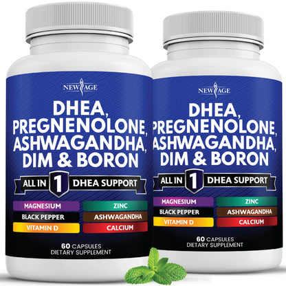 NEW AGE DHEA Supplement - Pregnenolone for Men & Women with DIM, Vitamin D3 5000 IU - 120 Count