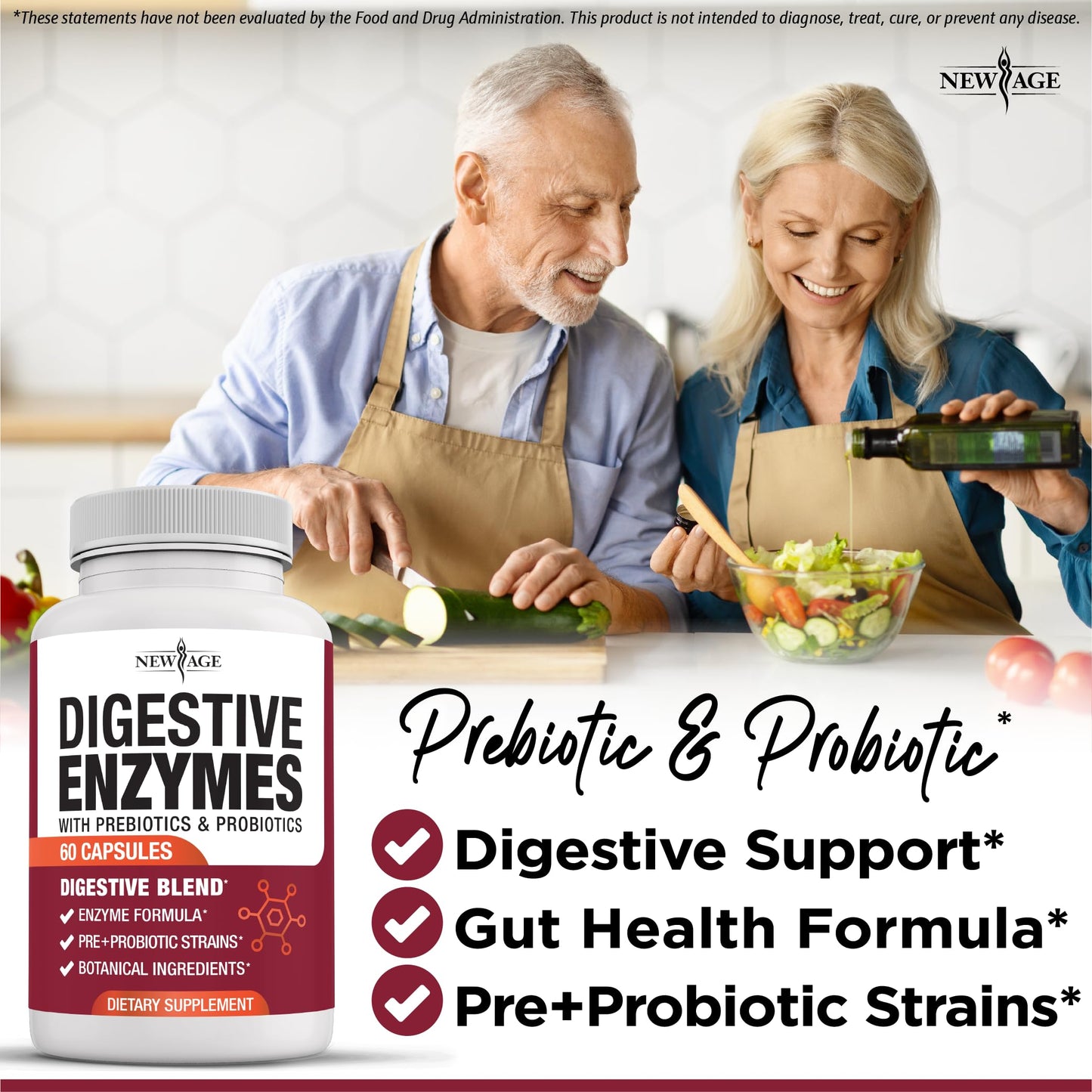New Age Digestive Enzymes for Gut Health – Probiotic + Lipase Blend
