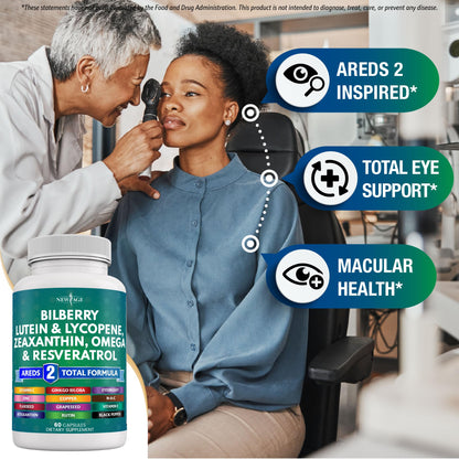 NEW AGE Eye Health Vitamins with Bilberry 300mg Lutein & Zeaxanthin 40mg Lycopene 40mg Resveratrol 100mg Grape Seed Extract 200mg Astaxanthin - Eye Vitamin -120 Count