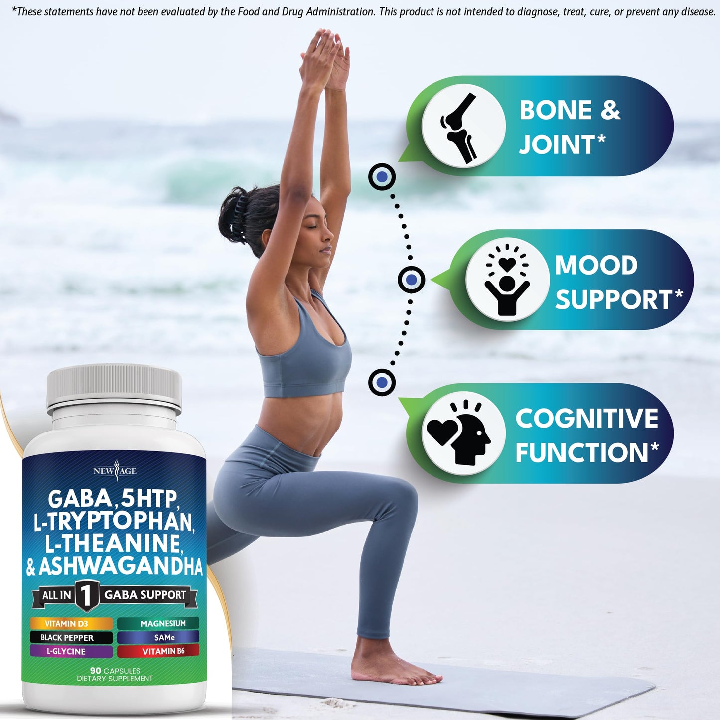NEW AGE GABA 750mg with 5-HTP & L-Theanine 200mg - 180 Count
