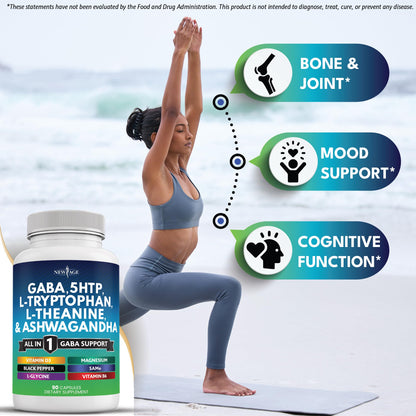 NEW AGE GABA 750mg with 5-HTP & L-Theanine 200mg - 180 Count