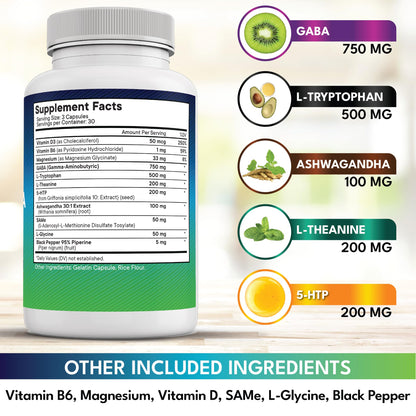 NEW AGE GABA 750mg with 5-HTP & L-Theanine 200mg - 180 Count