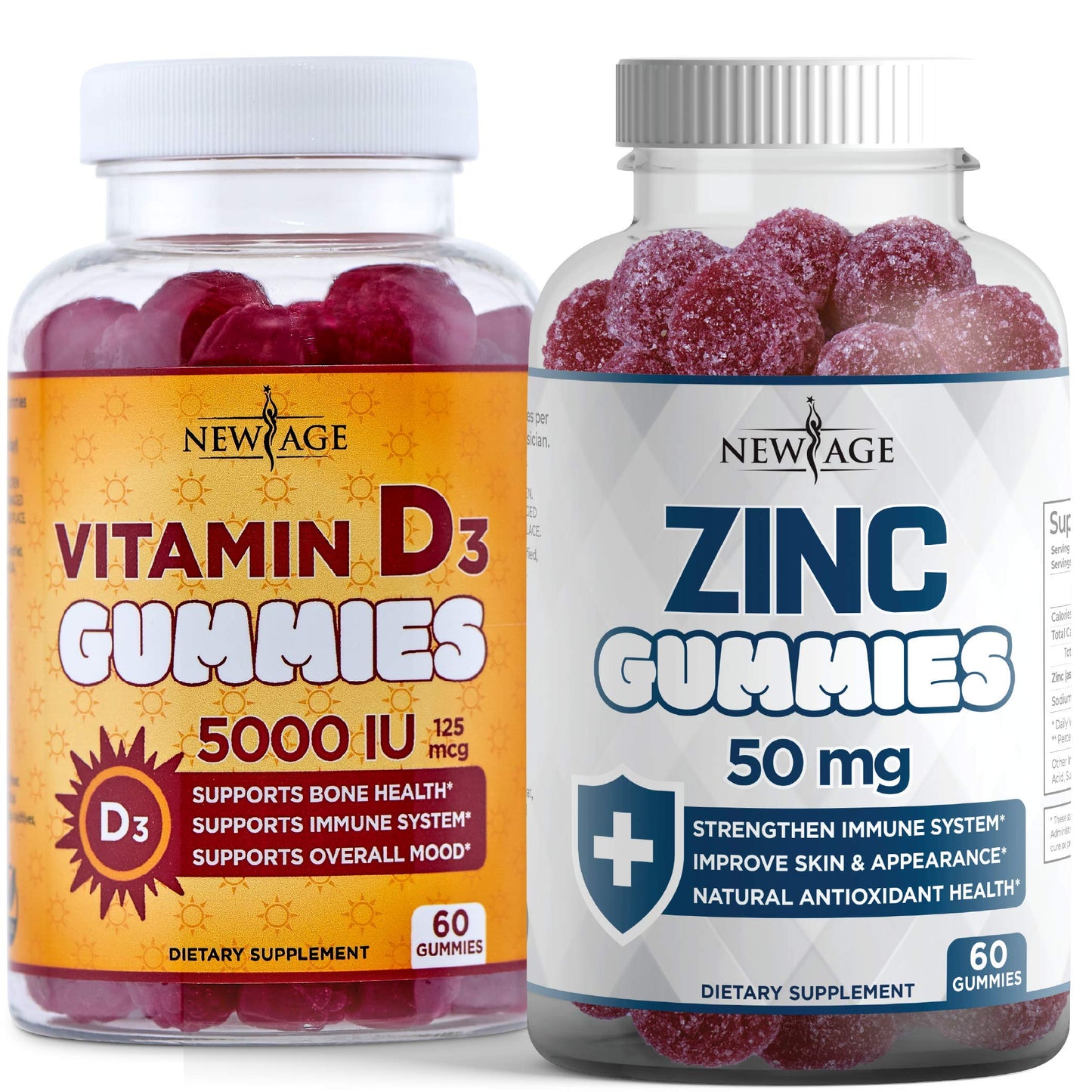 NEW AGE Immune Defense Combo - 2 Pack: Vitamin D3 5000 IU & Zinc Gummies