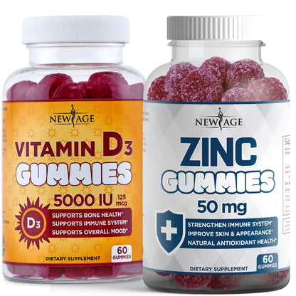 NEW AGE Immune Defense Combo - 2 Pack: Vitamin D3 5000 IU & Zinc Gummies