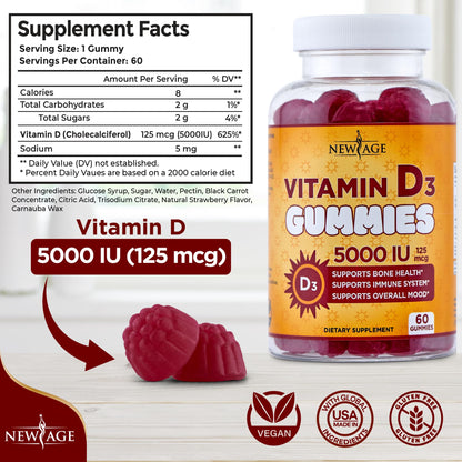 NEW AGE Immune Defense Combo - 2 Pack: Vitamin D3 5000 IU & Zinc Gummies