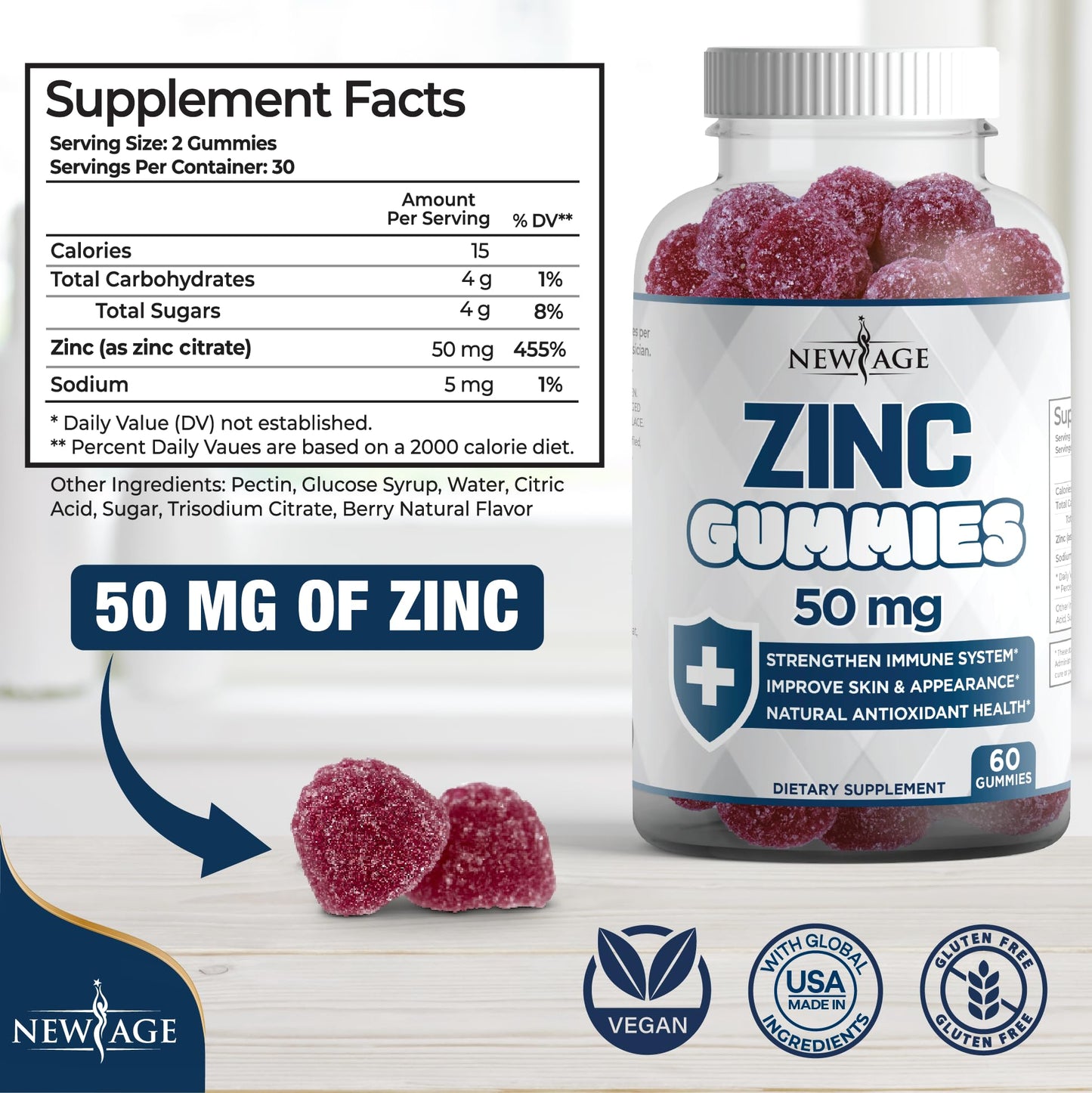 NEW AGE Immune Defense Combo - 2 Pack: Vitamin D3 5000 IU & Zinc Gummies