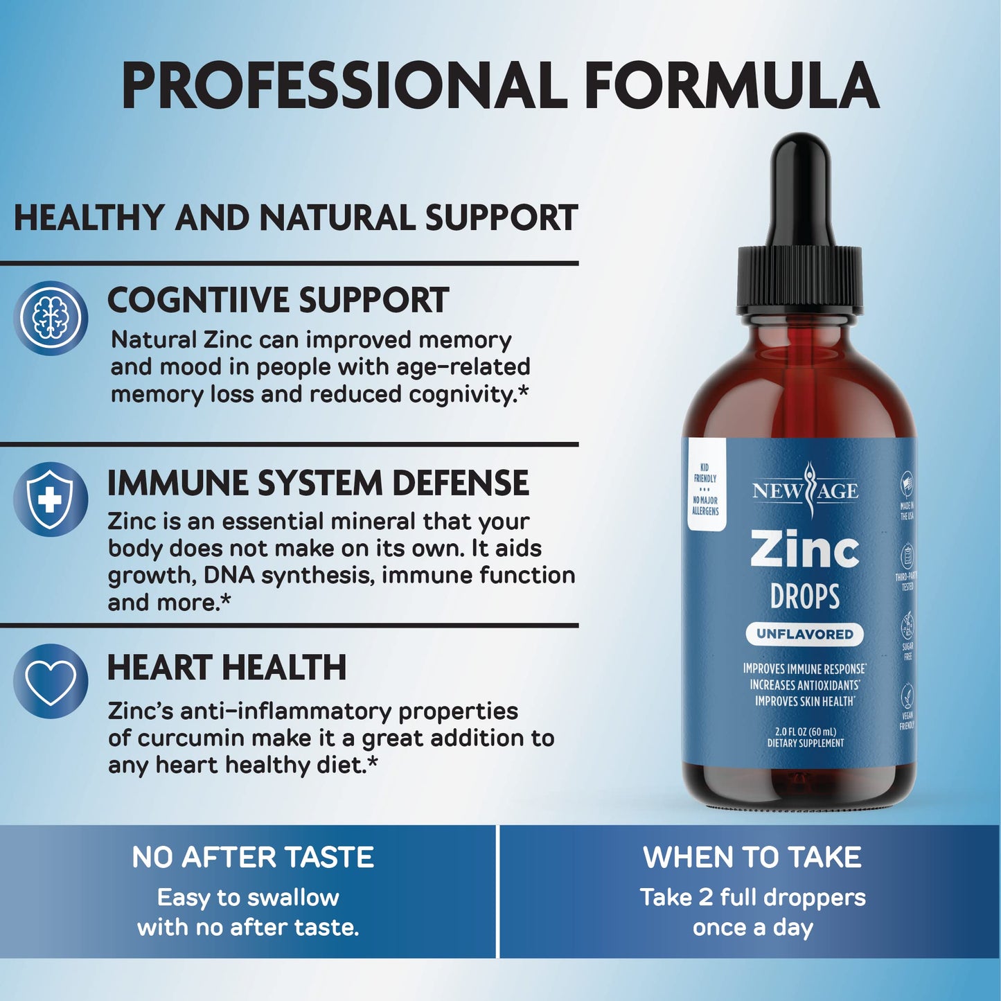Liquid Zinc Drops for All Ages by NEW AGE – Immune Support, Vegan, Non-GMO | 60 Day Supply, 2-Pack