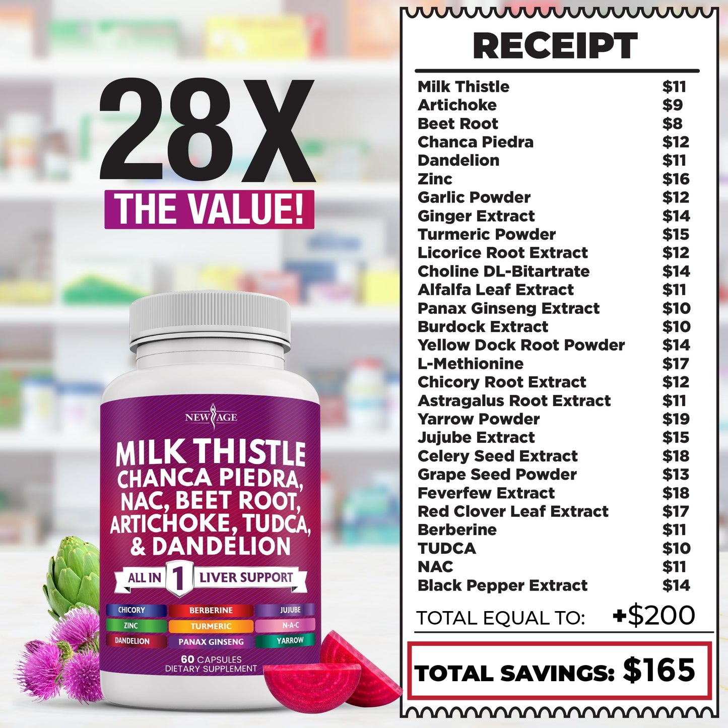 NEW AGE Milk Thistle NAC & Chanca Piedra Liver Support - 120 Count