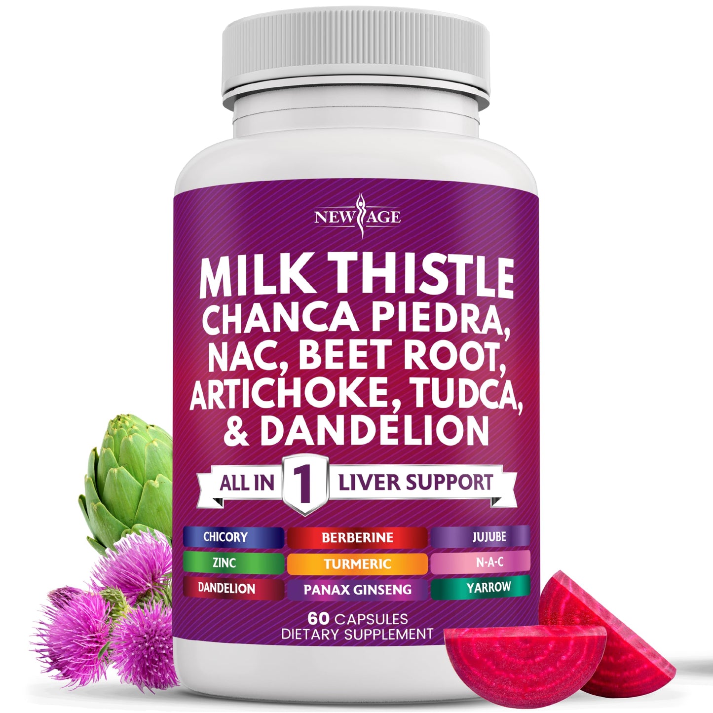 NEW AGE Liver Support – Milk Thistle, NAC, TUDCA, Chanca Piedra (60 Count)