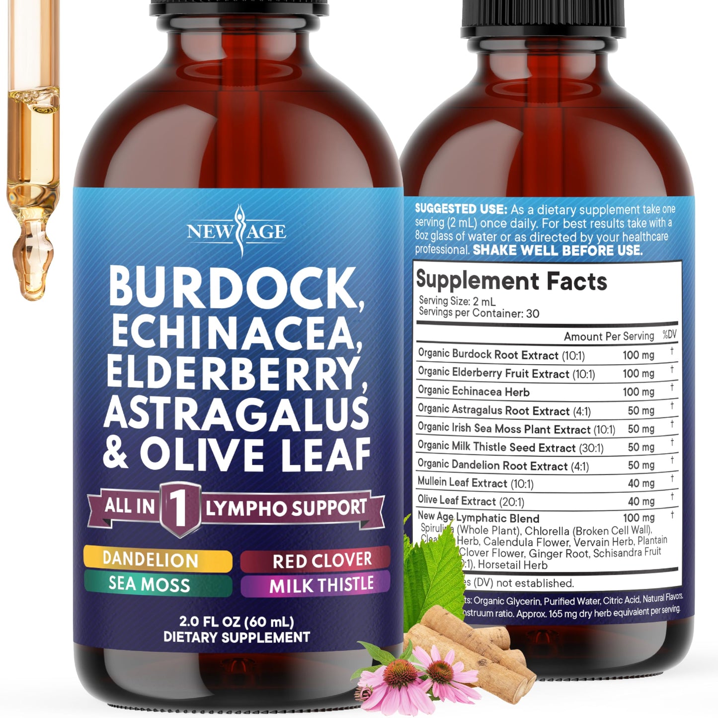 NEW AGE Lymphatic Drainage Drops - Burdock Root & Herbal Support (2 oz)