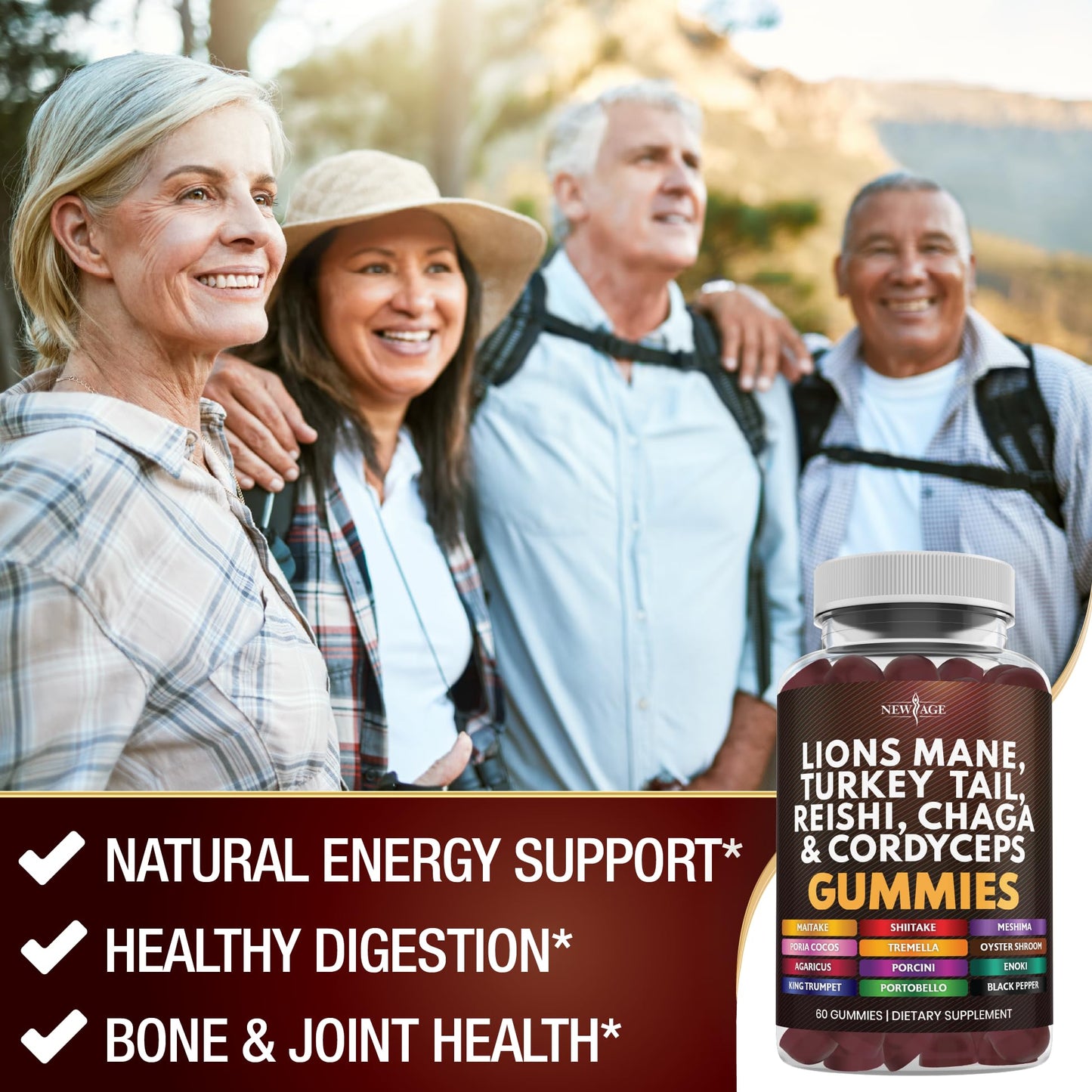 NEW AGE Mushroom Lion's Mane Gummies - 120 Count | Cognitive & Immune Support with Reishi & Cordyceps
