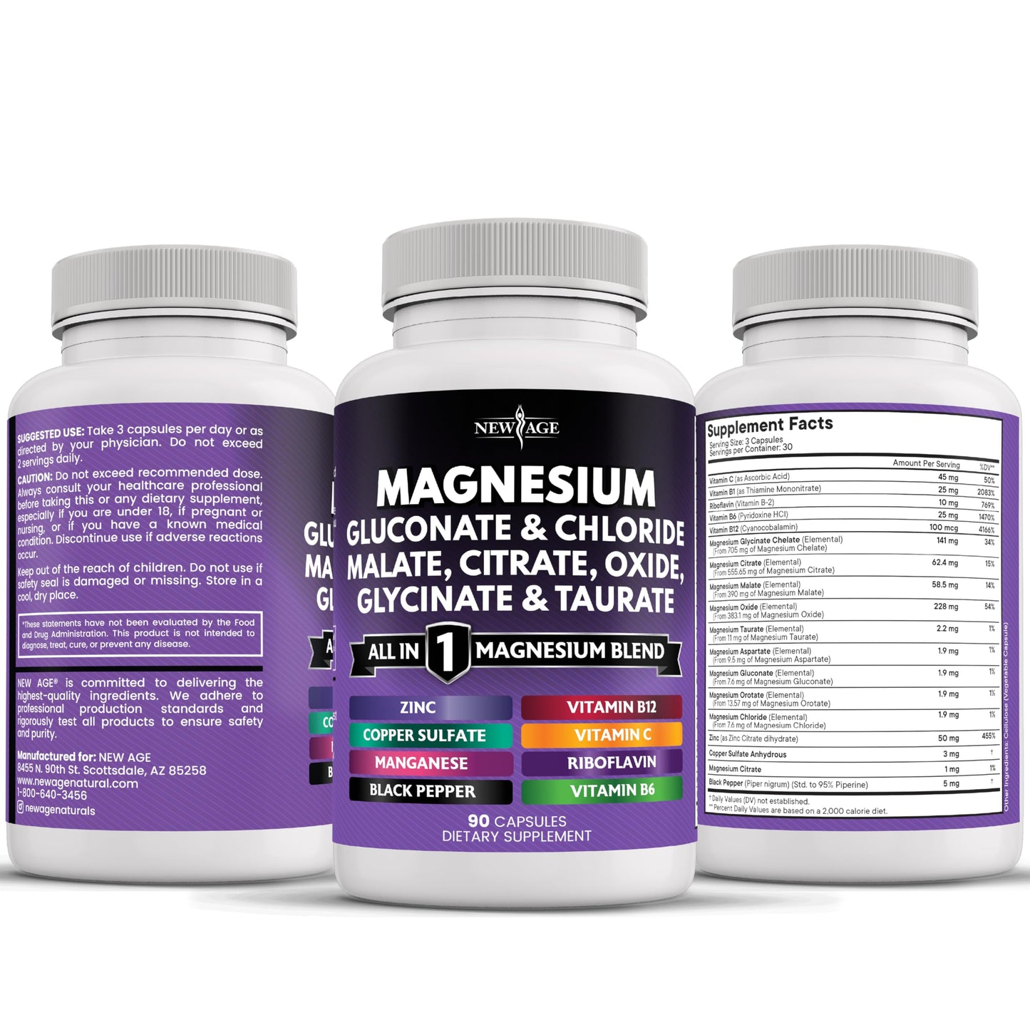NEW AGE Magnesium Complex Supplement – 270 Count for Bone & Joint Support