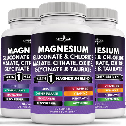 NEW AGE Magnesium Complex Supplement – 270 Count for Bone & Joint Support