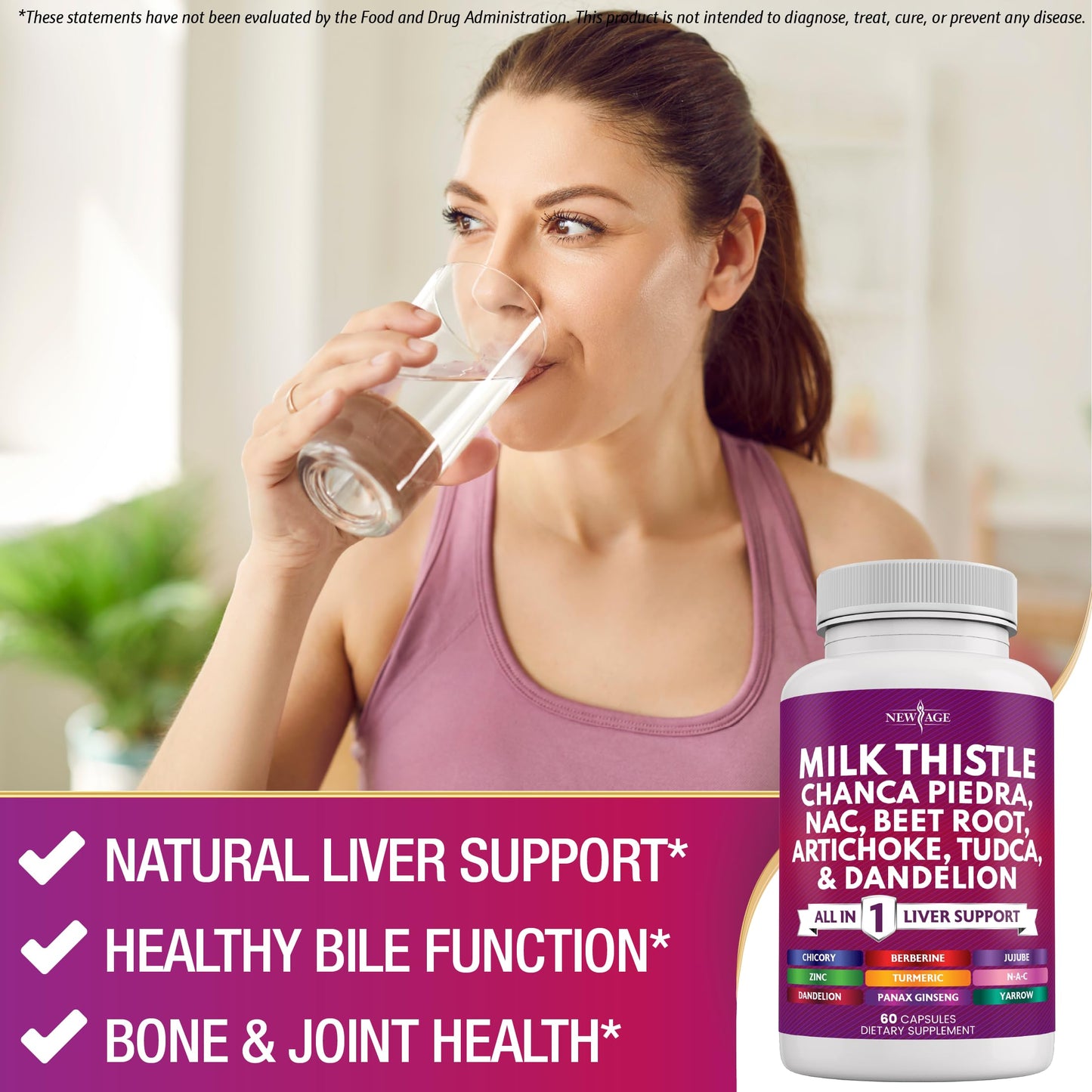 NEW AGE Liver Support – Milk Thistle, NAC, TUDCA, Chanca Piedra (60 Count)